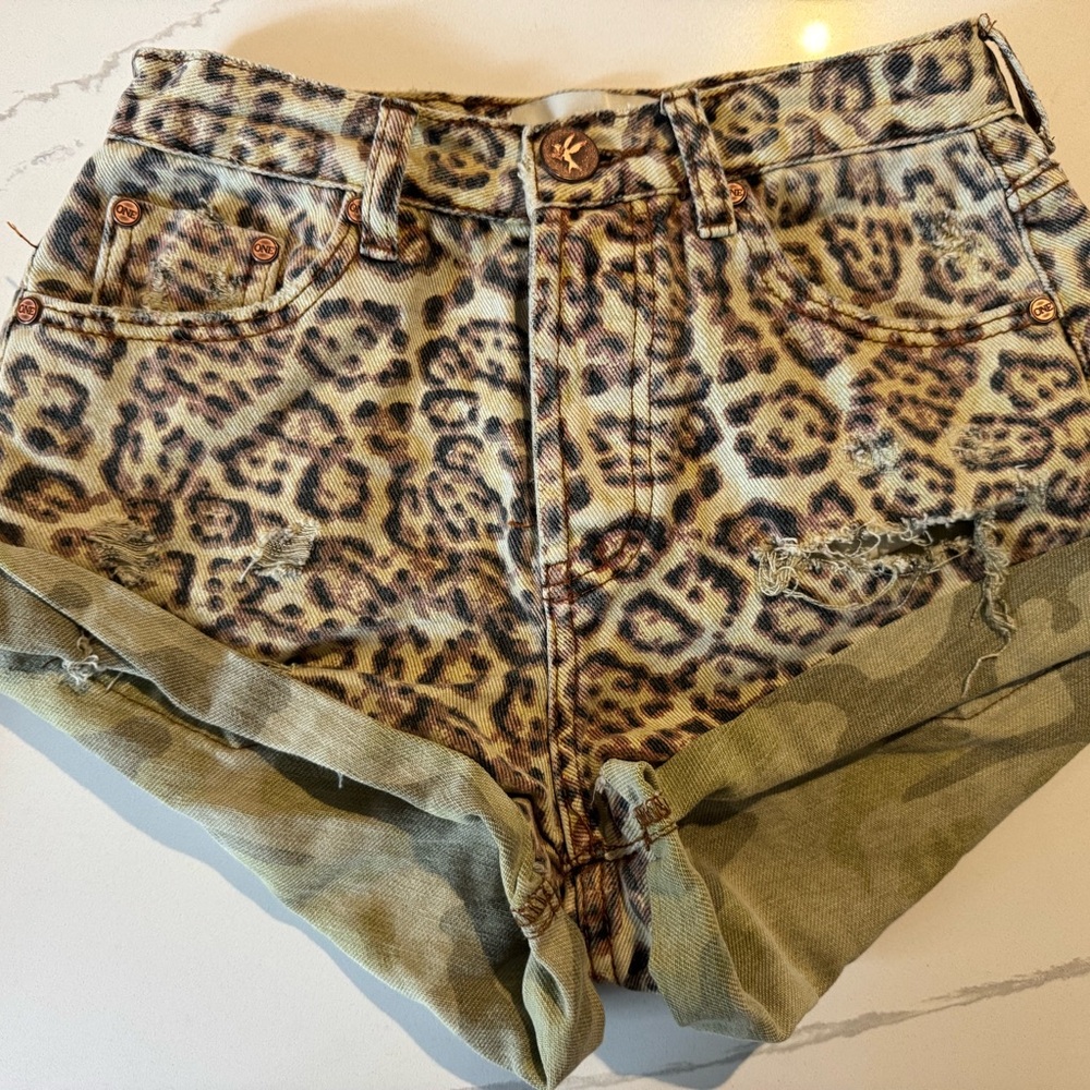 Leopard Print Denim Shorts